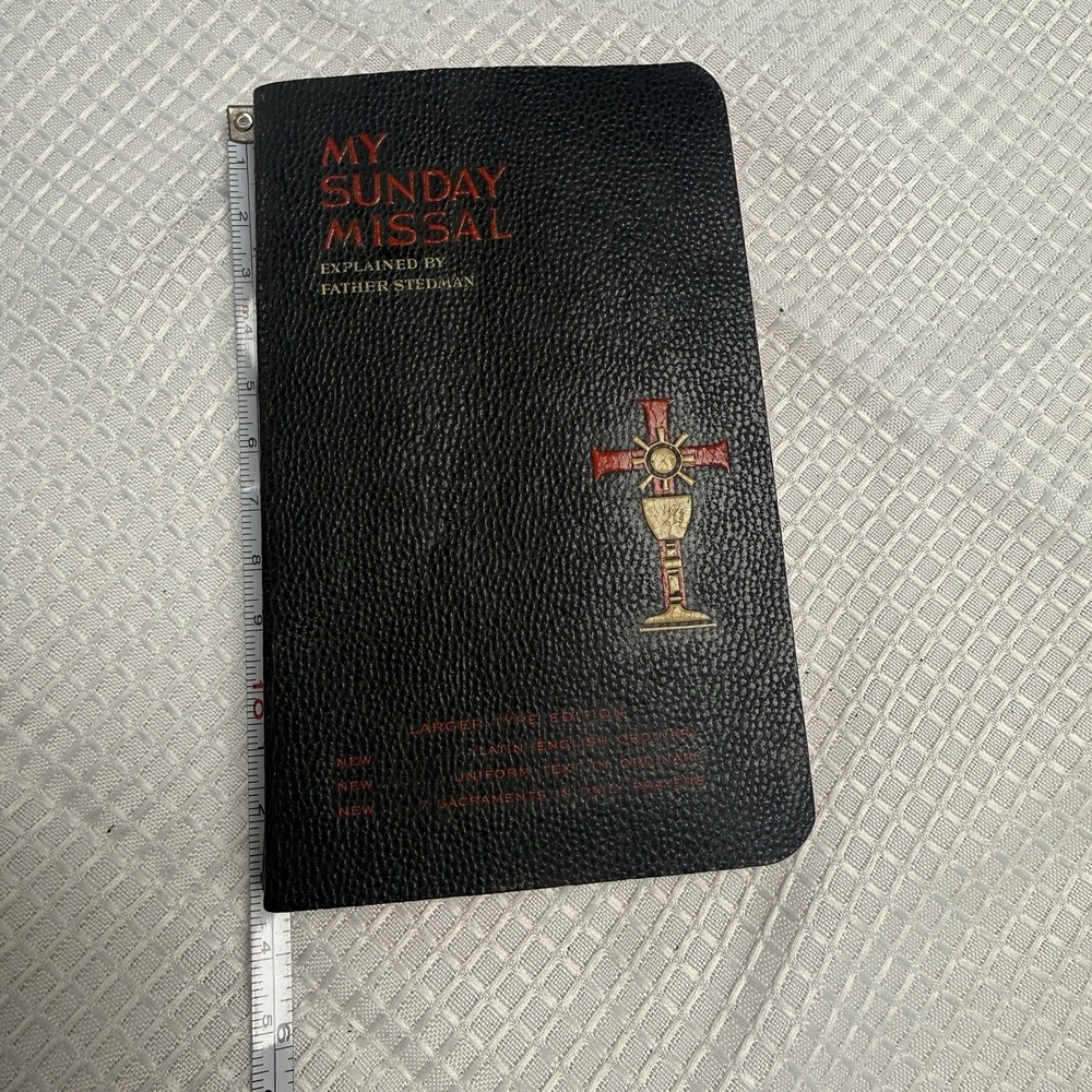 My Sunday Missal 1956 Stedman Black Leather Large Type Ribbons Religious